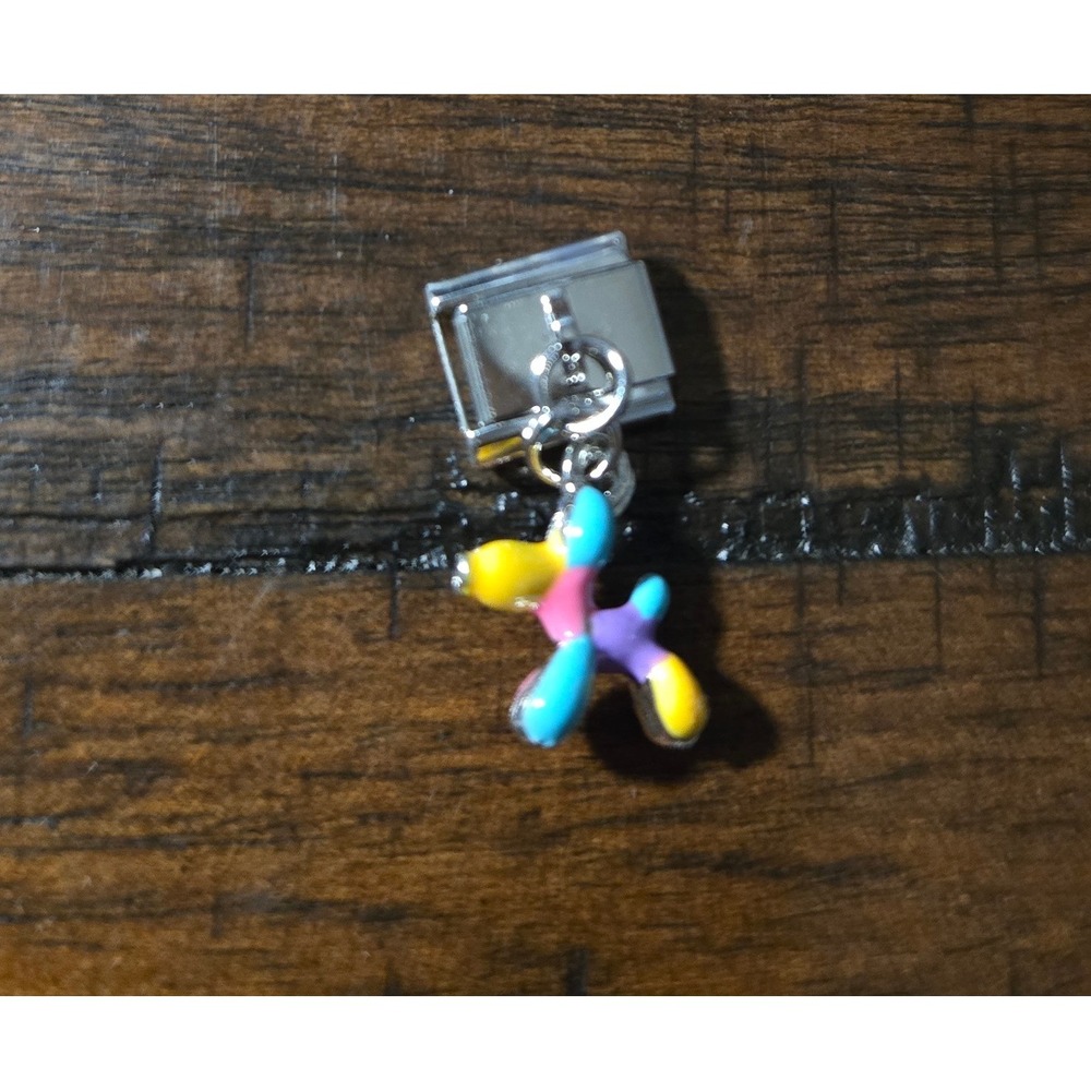 Multicolor Enamel‎ Balloon Dog Dangle Italian Charm Stainless Steel 9mm Link